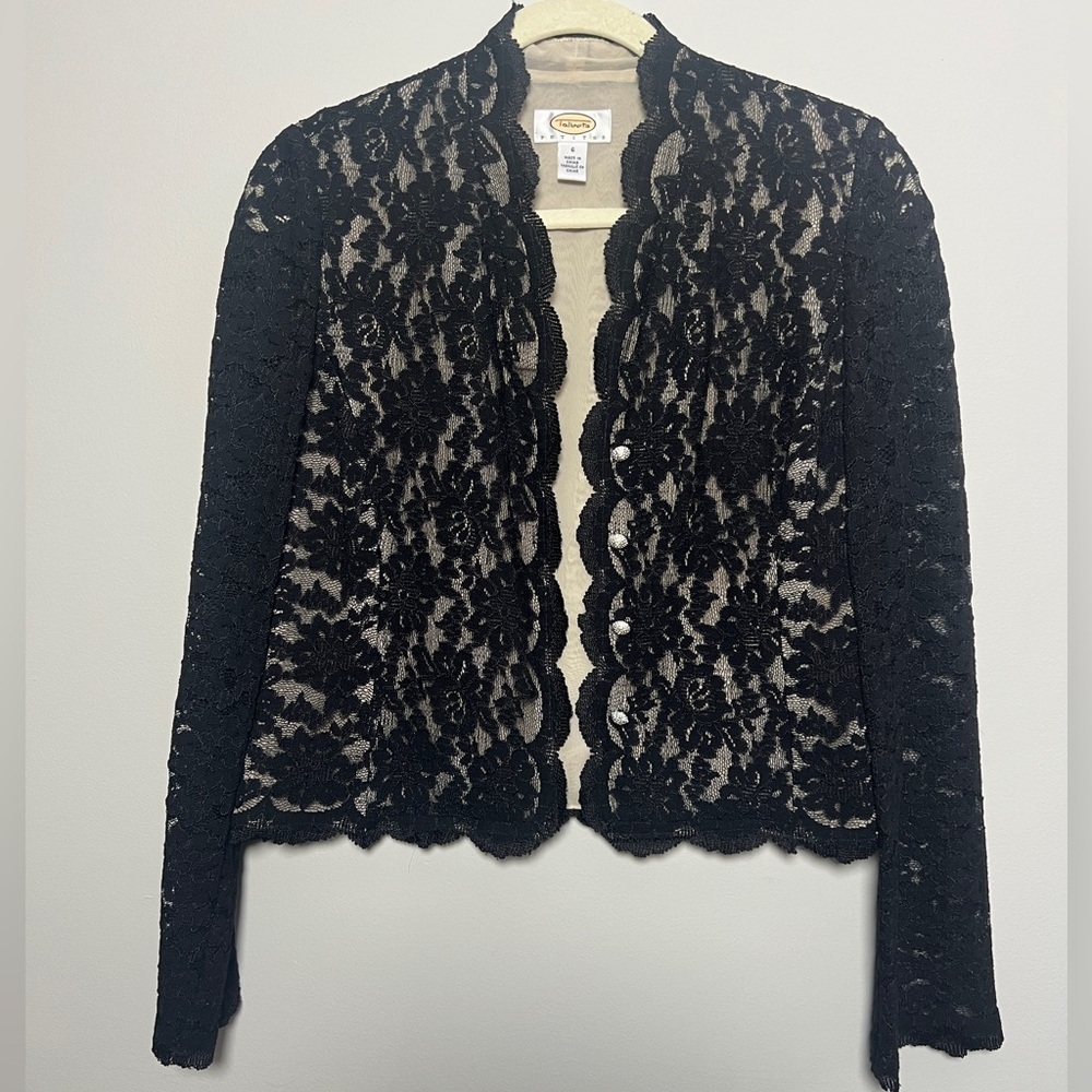 Talbots Black Lace Long Sleeve Open Front Jacket/Top